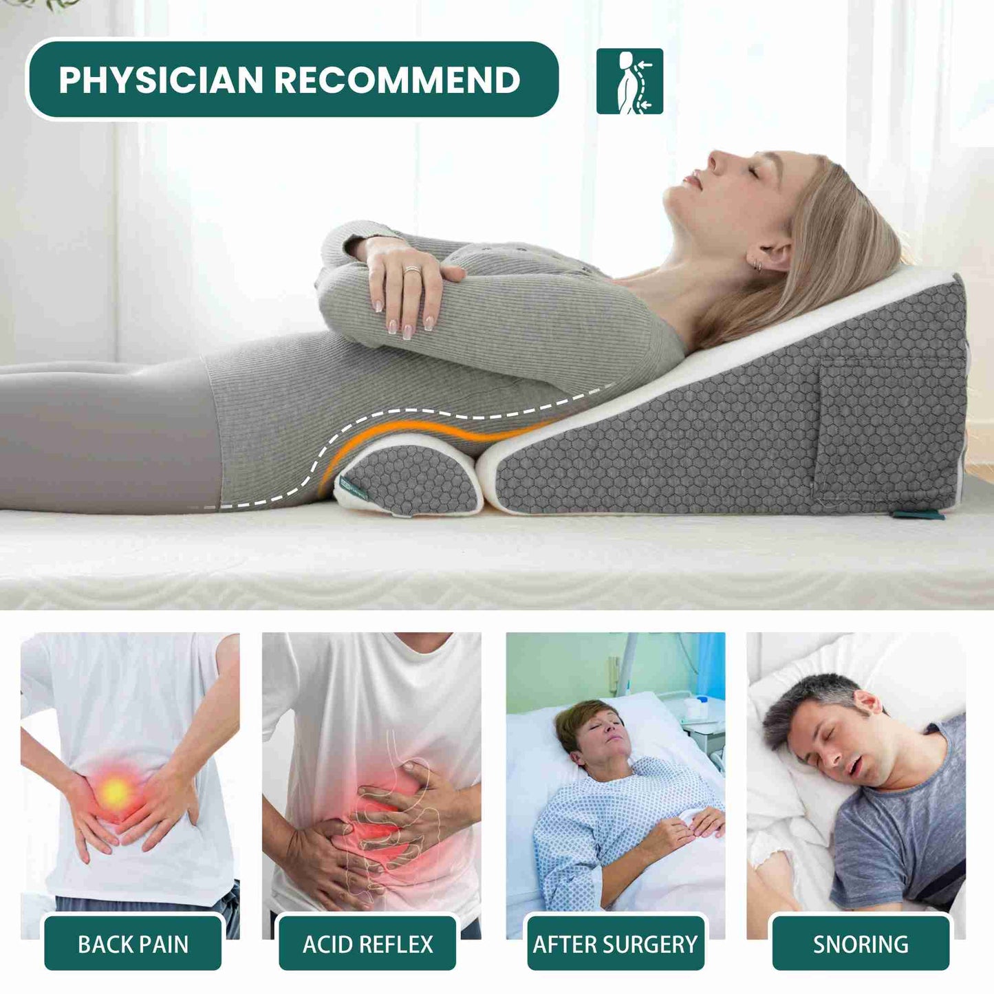 Adjustable Wedge Pillow for Acid Reflux, Snoring, Back Pain & Pregnancy Support