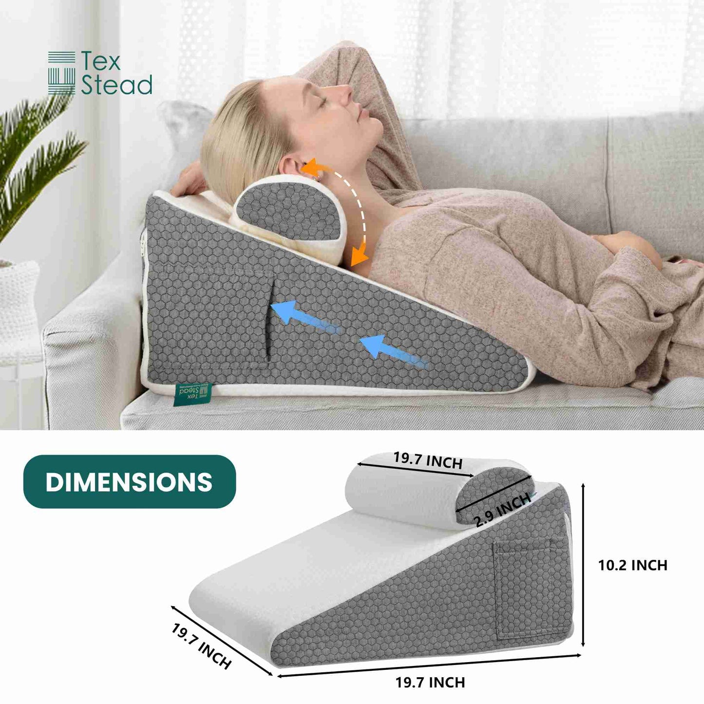 Adjustable Wedge Pillow for Acid Reflux, Snoring, Back Pain & Pregnancy Support