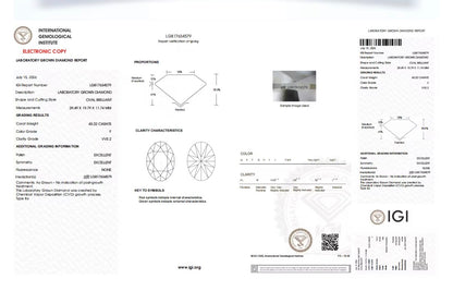 Wholesale Oval Lab Grown Diamond 43 Carat Large Stone In Stock
IGI Certificate