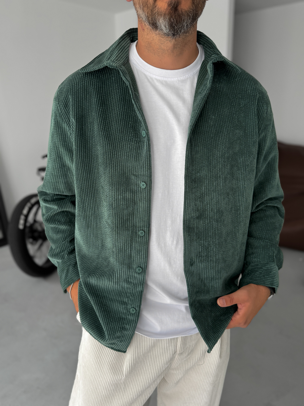 Dark Green Basic Velvet Shirt