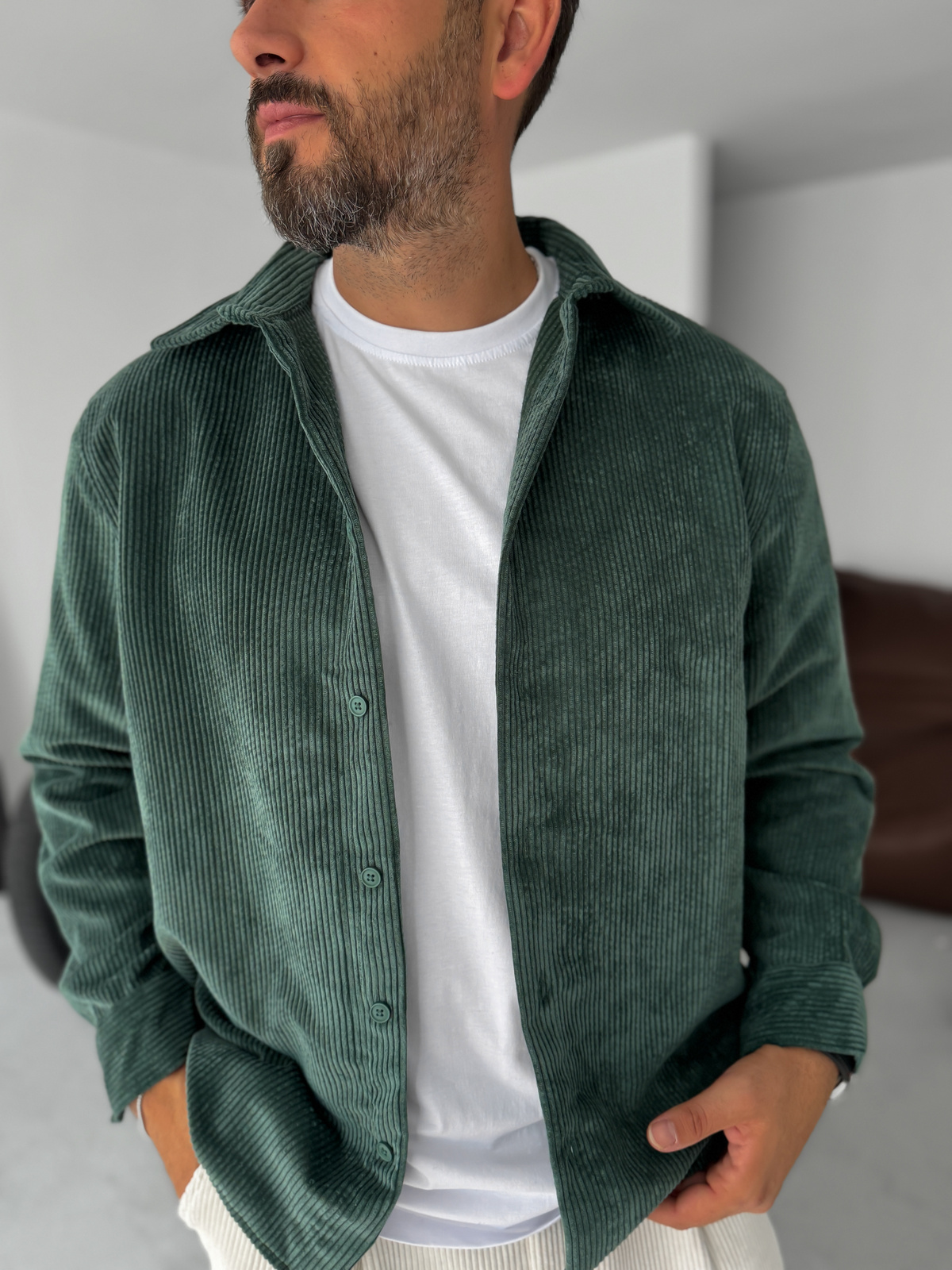 Dark Green Basic Velvet Shirt