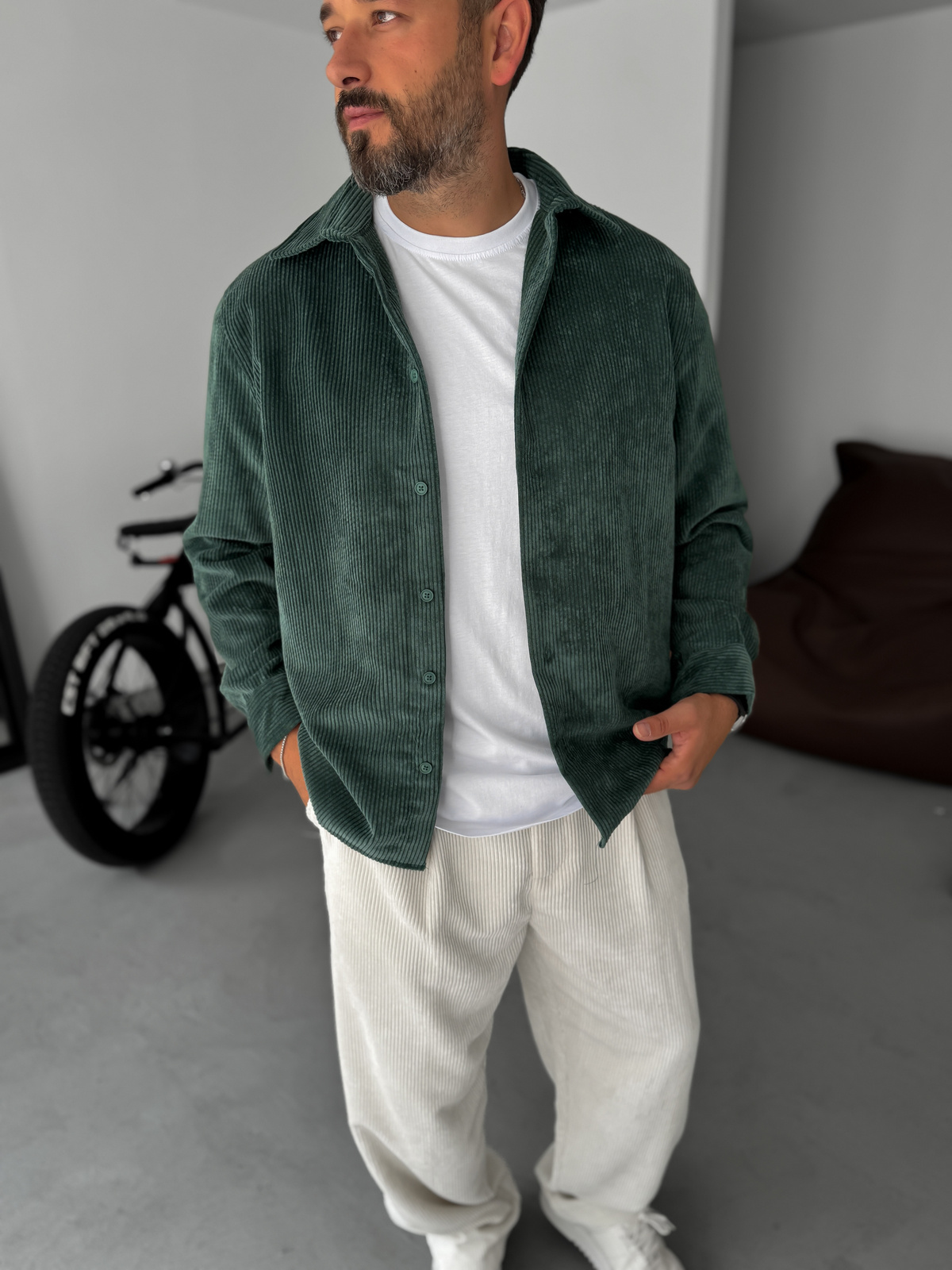 Dark Green Basic Velvet Shirt
