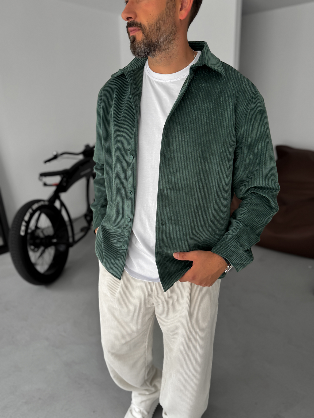Dark Green Basic Velvet Shirt