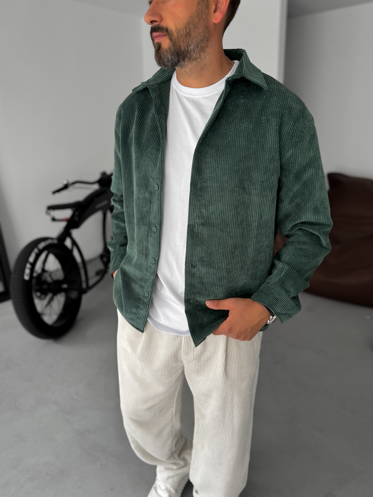 Dark Green Basic Velvet Shirt