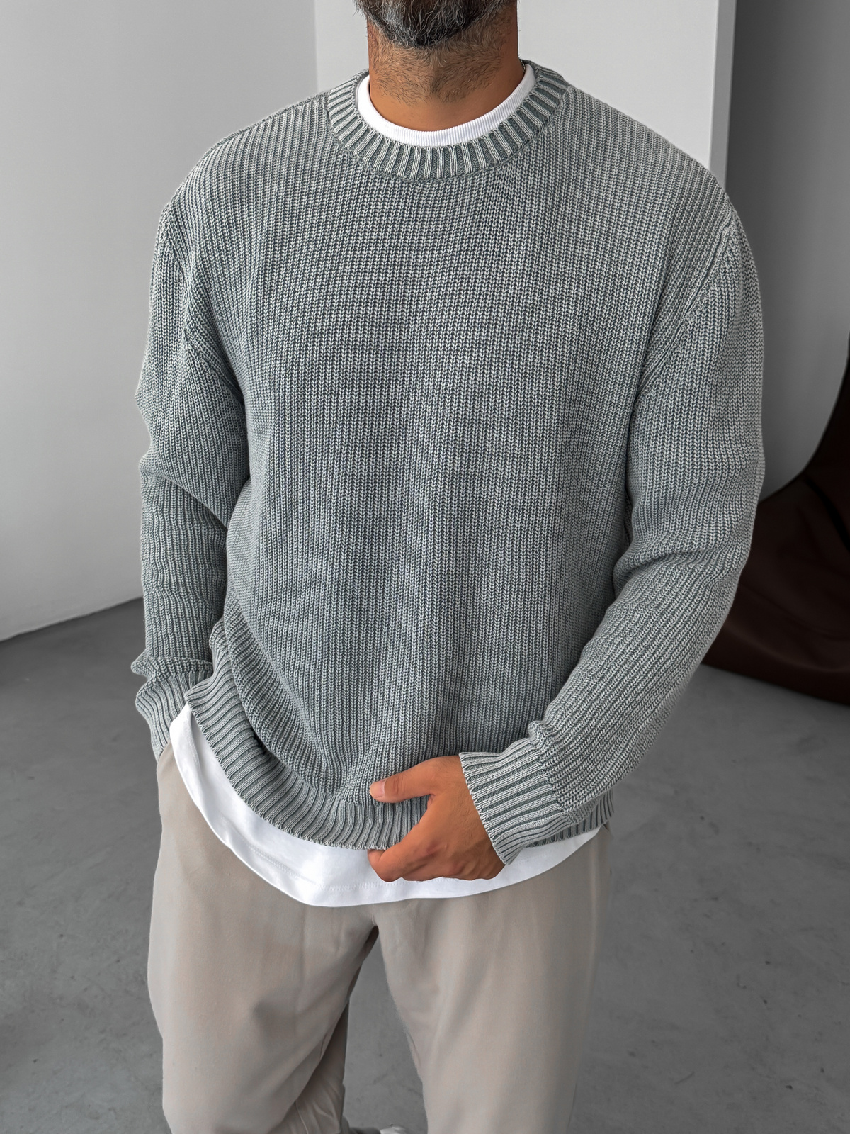 Gray Washed Oversized Knitted Sweater