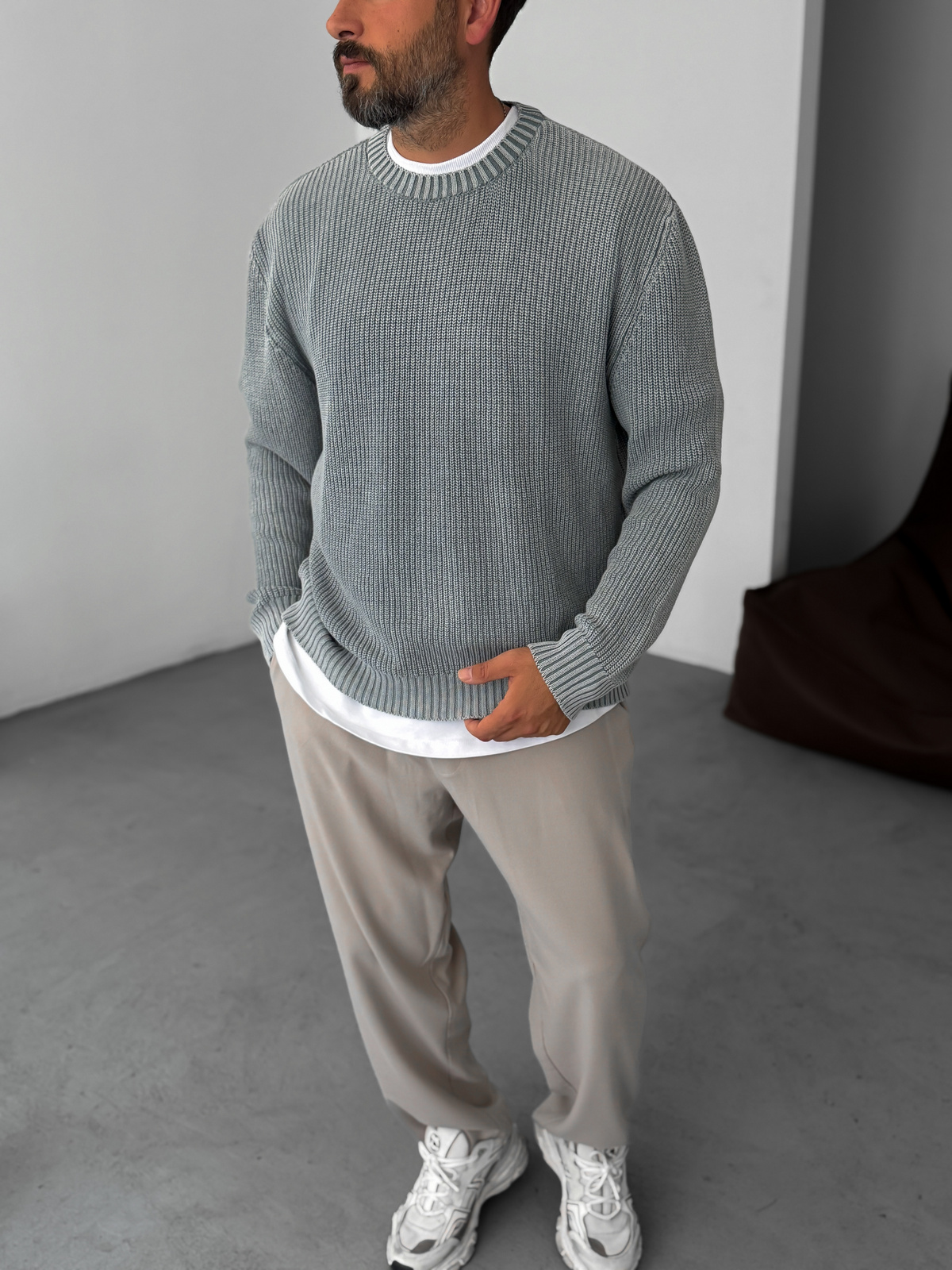 Gray Washed Oversized Knitted Sweater